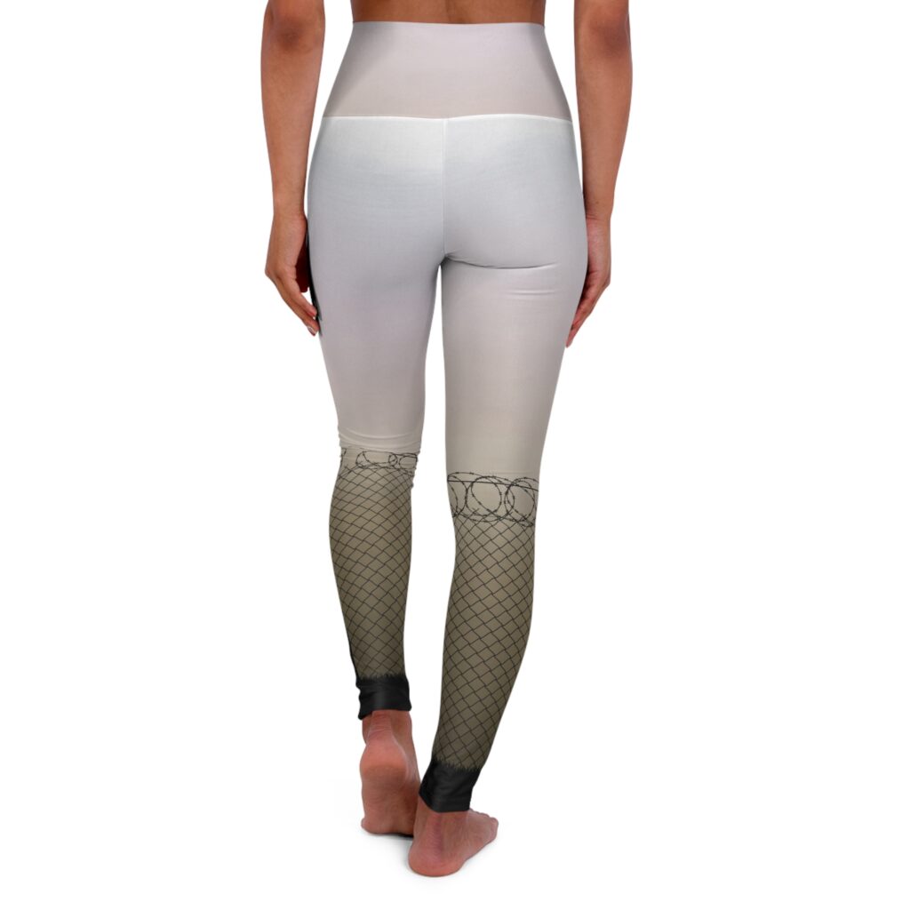 Let your dogs out - super supportive high-waisted skating leggings, dog silhouette with chain link fence and barbed wire