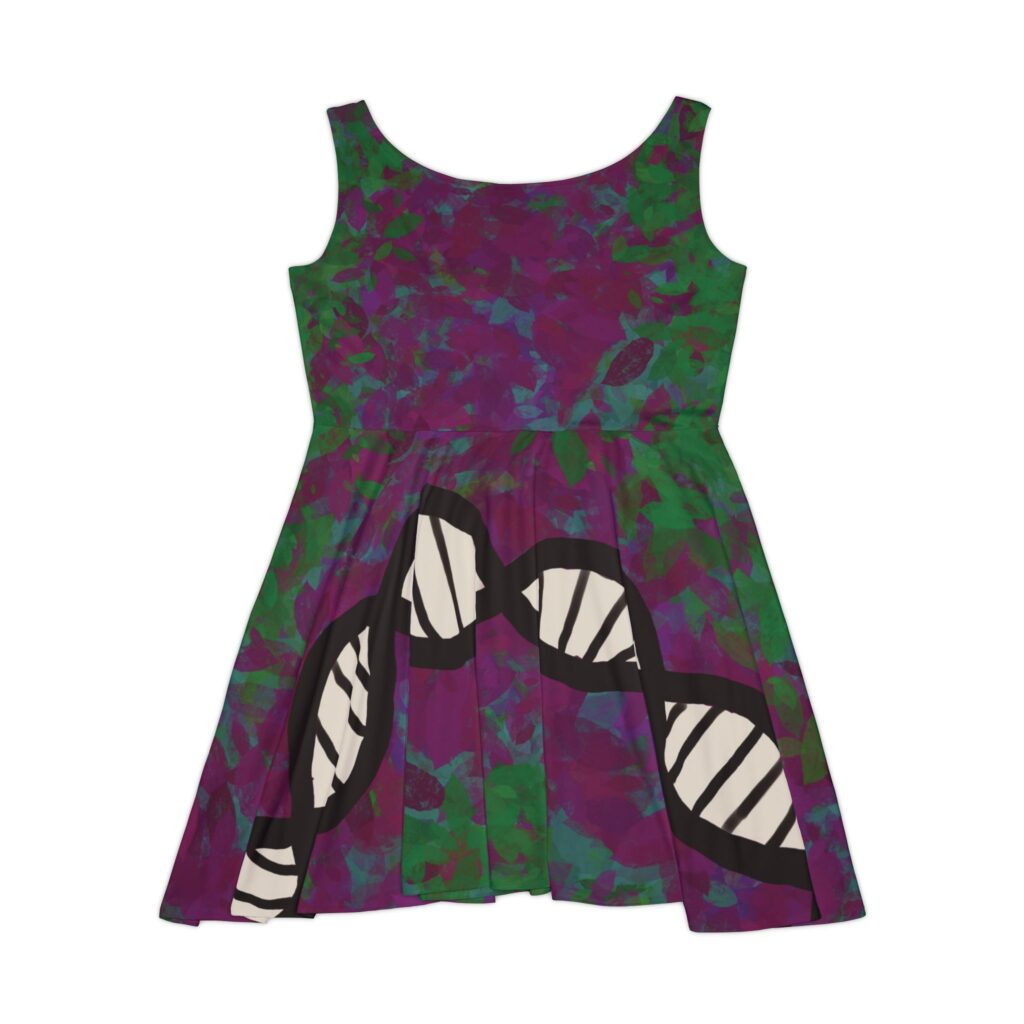 Skater-style Green and purple DNA dress for genealogists, geneticists, forensics, or adoptees