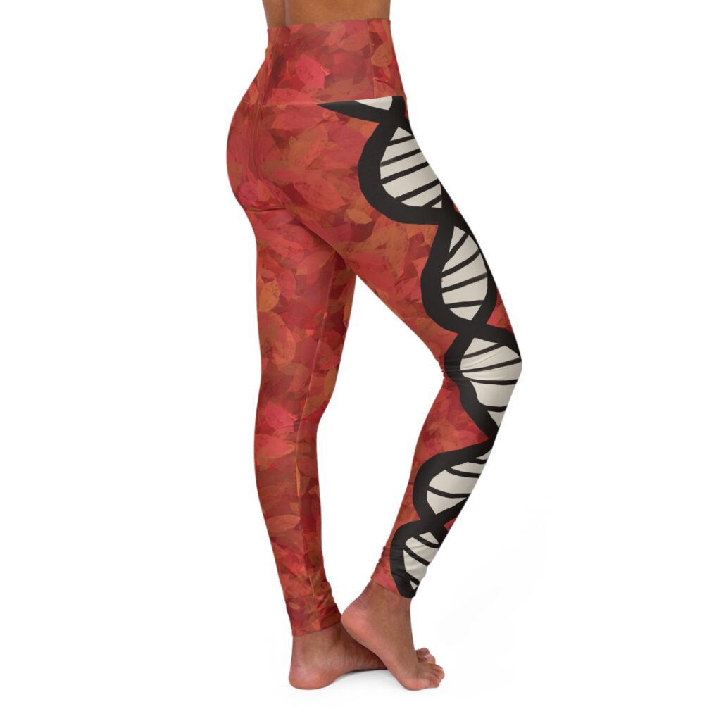 Autumn red leaves DNA leggings for genealogists and skaters and recreational contortionists
