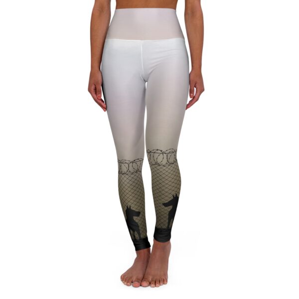 Let your dogs out - super supportive high-waisted skating leggings, dog silhouette with chain link fence and barbed wire