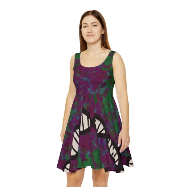 Skater-style Green and purple DNA dress for genealogists, geneticists, forensics, or adoptees