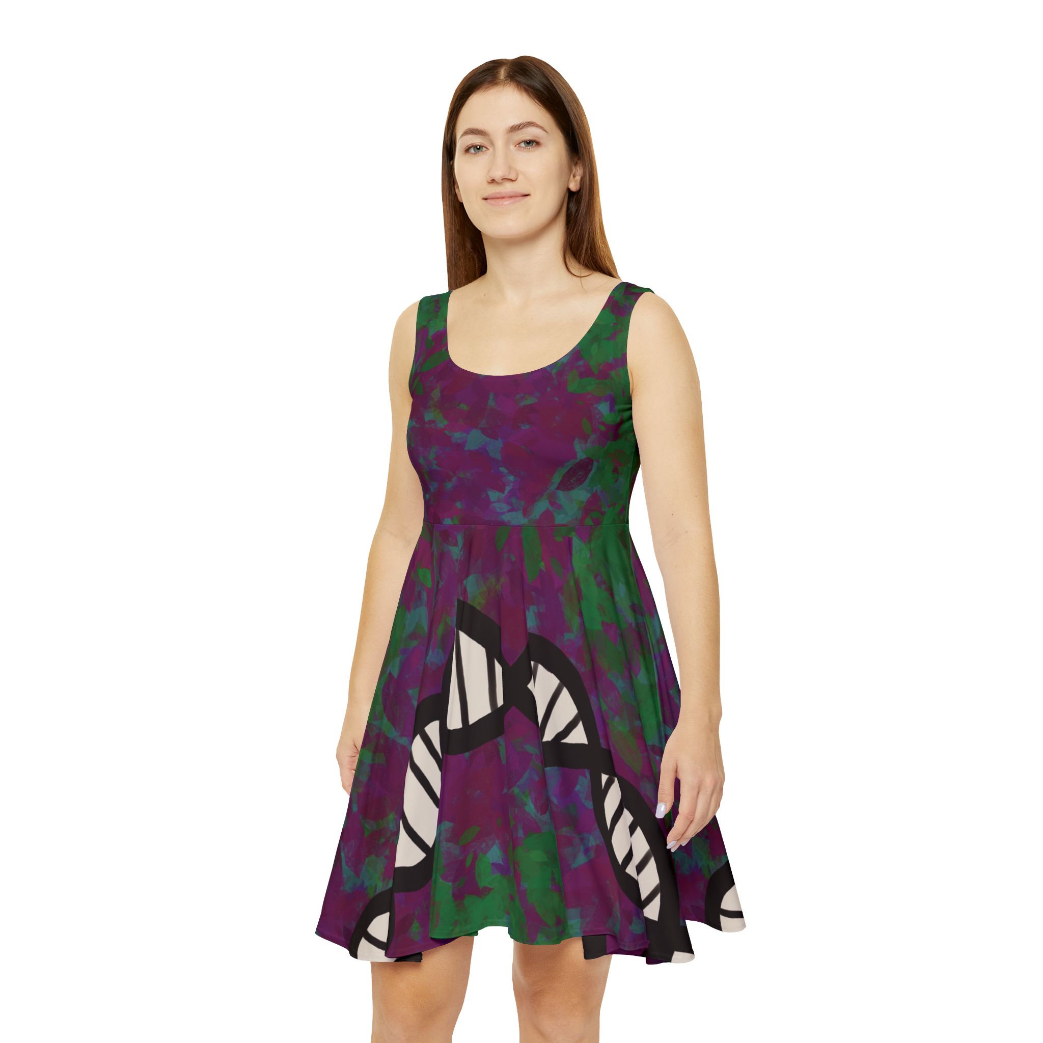 Skater-style Green and purple DNA dress for genealogists, geneticists, forensics, or adoptees - Image 3