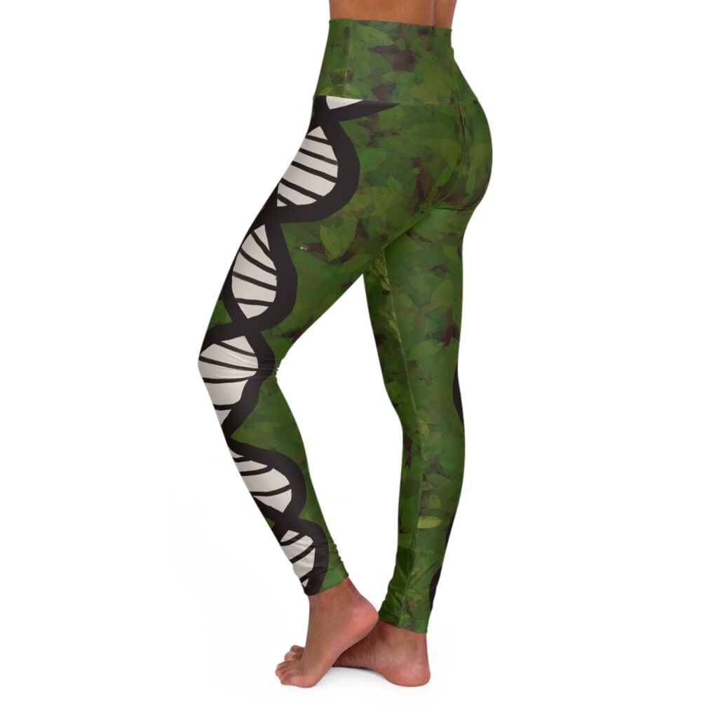 Green leaves (Camo look) DNA-themed High Waisted Yoga Leggings for Genealogists