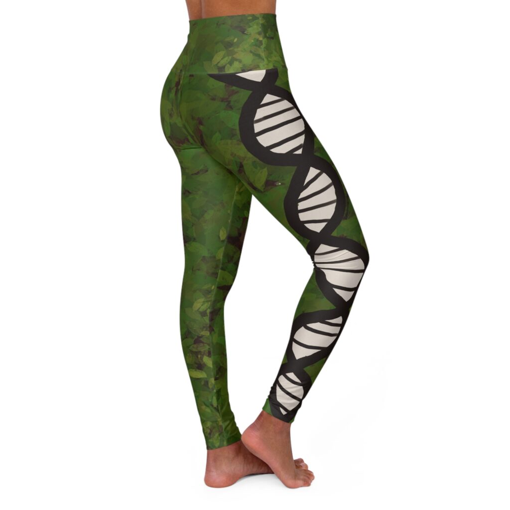 Green leaves (Camo look) DNA-themed High Waisted Yoga Leggings for Genealogists