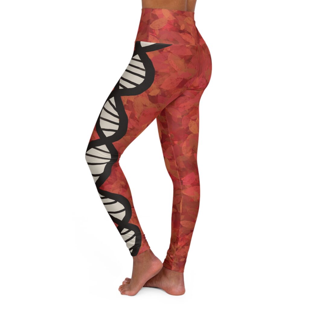 Autumn red leaves DNA leggings for genealogists and skaters and recreational contortionists