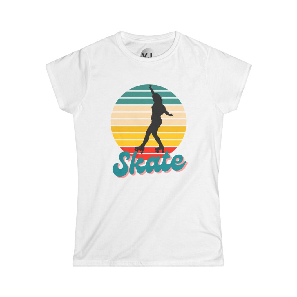 Rainbow sunset banner Skate shirt for roller derby, rollerskating, street skating, quad skates and rollerblader shirts