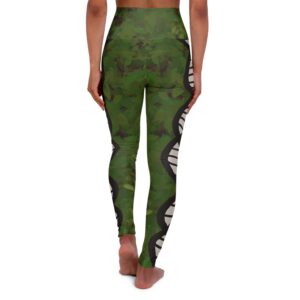 Green leaves (Camo look) DNA-themed High Waisted Yoga Leggings for Genealogists - Image 2