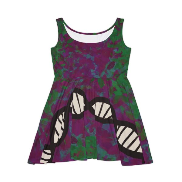 Skater-style Green and purple DNA dress for genealogists, geneticists, forensics, or adoptees